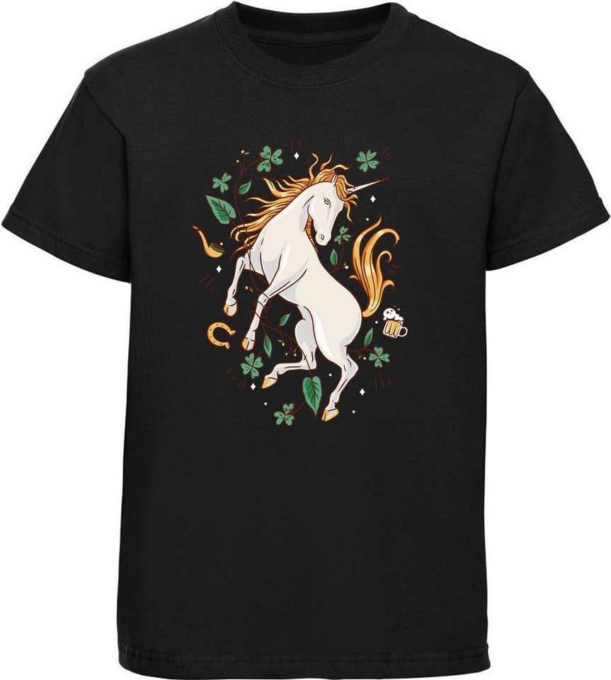 MyDesign24 T-Shirt Kinder Pferde Print Shirt bedruckt - Aufsteigendes Einhorn Baumwollshirt mit Aufdruck, i254 von MyDesign24