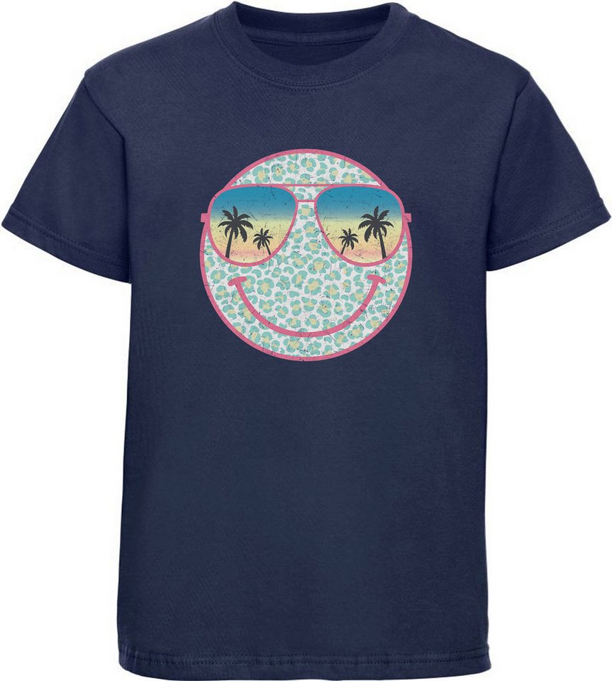 MyDesign24 T-Shirt Kinder Smiley Print Shirt bedruckt - Sommer Smiley mit Sonnenbrille Bedrucktes Jungen und Mädchen T-Shirt, i296 von MyDesign24