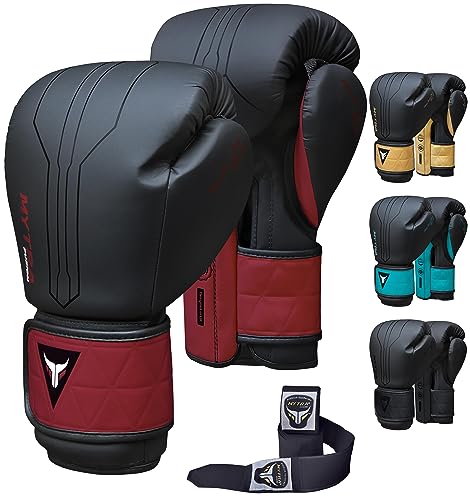 Mytra Fusion Boxhandschuhe Im Lieferumfang von Free Hand Wraps enthalten Box Handschuhe MMA Training Muay Thai Handschuhe Männer & Damen Kickbox Handschuhe (12-oz, Black/Maroon) von Mytra Fusion