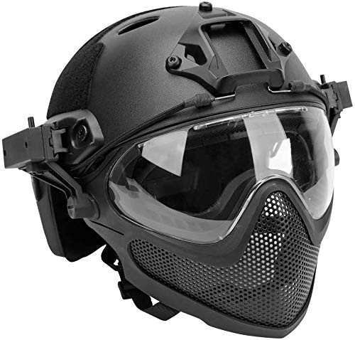 PJ Tactical Fast Helmet, Pilotenschutzhelm, Airsoft Paintballhelm Mit Abnehmbarer Maske und Schutzbrille von N/W