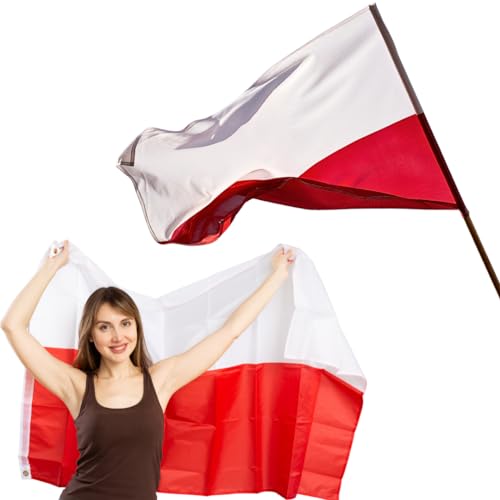 NARAMAKI Europei Fußball 2024 – Flagge Polen 90 x 150 cm mit Stangendurchzug – Stange nicht im Lieferumfang enthalten (Flagge Polen) von NARAMAKI