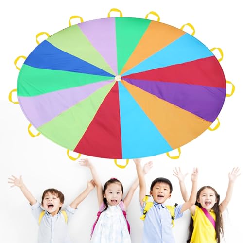 1/2 Stück Regenbogen-Fallschirm – Riesen-Fallschirm für Kinder, buntes Fallschirm-Spielset | Aktivitätsblatt für Spiele im Freien, lebendige Spielmatte mit 8 Griffen, mehrfarbige Sportausrüstung für K von NEECS