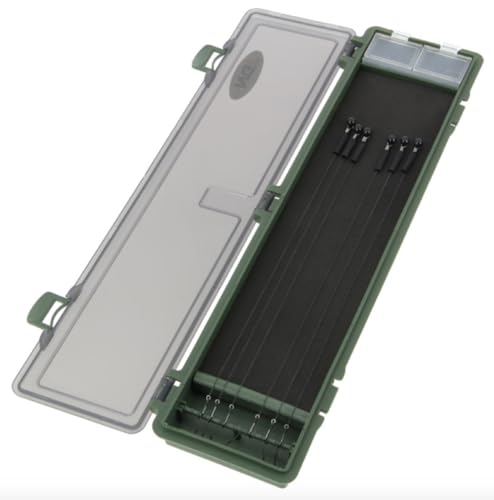 NGT 34,5 x 9 x 2,5 cm große, grüne Aufbewahrungsbox aus Kunststoff mit Angelhaken zum Karpfen-/Süßwasserangeln von NGT