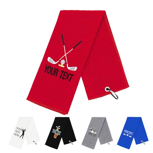 NGTSFLY Lustiges Golf Handtuch, Personalisierte Bestickte Golfhandtücher für Golftaschen mit Clip, Golfgeschenk für Männer Frauen, Leicht zu Reinigendes Golfzubehör, 40 x 60 cm (Rot) von NGTSFLY