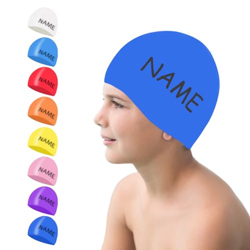 Personalisierte Badekappe für Kinder mit Namen, Schwimmkappe für Mädchen & Jungen NGTSFLY Badekappe Mädchen Lange Haare von NGTSFLY