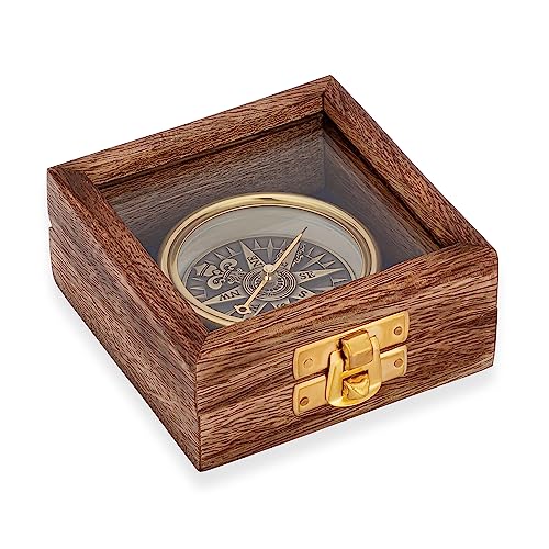NKlaus 6cm Kompass 3D-Windrose Innenoptik Messing in Holzbox Richtungsanzeiger Maritim 14639 von NKlaus