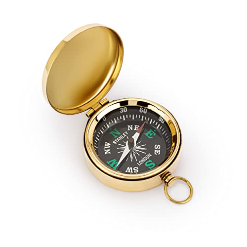 NKlaus Maritim Kompass 4,5cm mit Deckel und Ring aus Messing Gold Taschenkompass 11654 von NKlaus