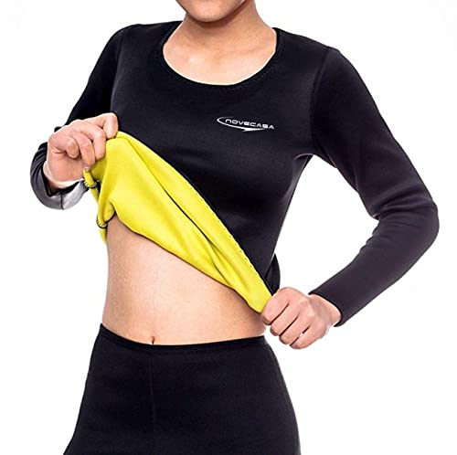 NOVECASA Sauna Langarm-Shirts Damen Neopren Hemden Sport Body Shaper Schweiß Fett zu verbrennen Bauch Abnehmen für Fitness Yoga (M, Hemd) von NOVECASA