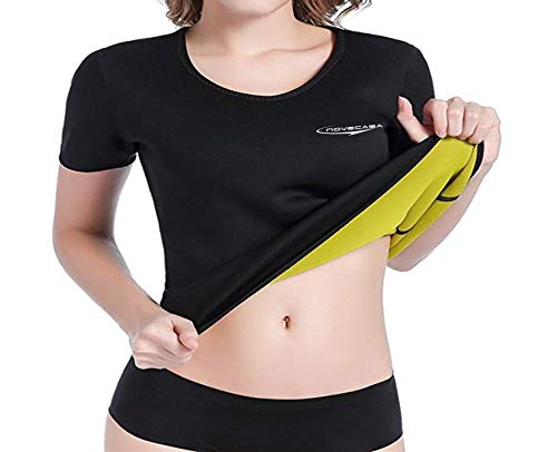 NOVECASA Sauna T-Shirts Damen Neopren Größe Erhöht für Europa Hemd Kurze Ärmel Männer Sport Schweiß Fett zu verbrennen Bauch Abnehmen für Fitness Yoga (XL, T-Shirts) von NOVECASA