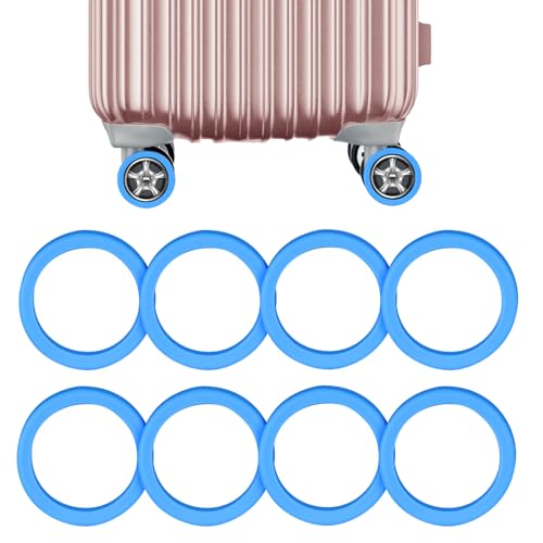 NQEUEPN 8 Stück Spinner Gepäck Radabdeckungen, Kofferrollenabdeckung Silikon Gepäckradschutz Geräuschbeständiges Anti-Verschleiß Gepäckzubehör für die Meisten 8 Rollen Koffer (Blau) von NQEUEPN