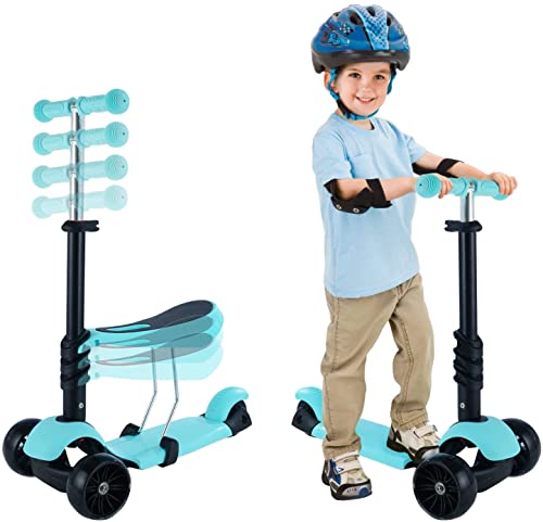 Kinder Roller| Höhenverstellbarer Kinderroller mit Leuchträdern|Tretroller Kinder mit Abnehmbarer Sitz Kinderscooter für Jungen und Mädchen von NUKied