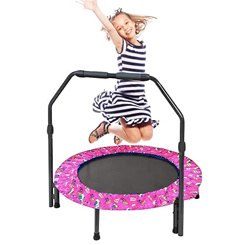 Trampolin Kinder,Ø ca 91cm|Faltbarer Rebounder für Minitrampolin mit Handlauf,Sicherem Polster und Strapazierfähiger Abdeckung für Drinnen und Draußen| Trampolin für Jumping Fitness (Rosa) von NUKied