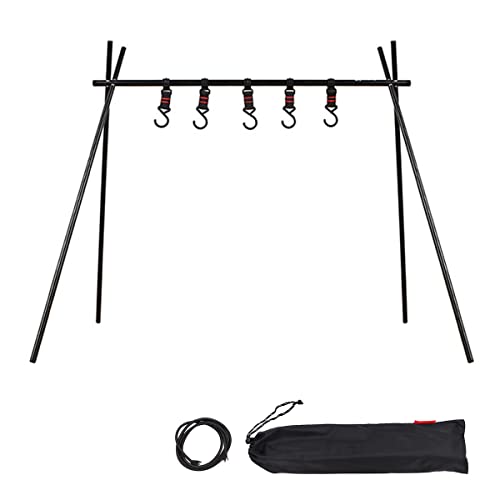 NUZAMAS Tripod Camping Hanging Rack with 5X Hook Cookware Storage Portable Outdoor Camping Folding Rack, Cooking Tripod, Drying Clothes, Pot Roast, Grilling Picnic Camping BBQ Hanger von NUZAMAS