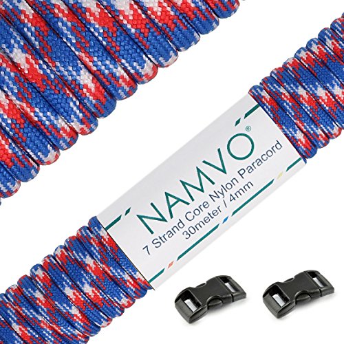 Namvo 550 Paracord Mil Spec Typ III 7 Strang Fallschirm Schnur Gesamtlänge 100ft / 30 Meter - (rot + weiß + blau) von Namvo