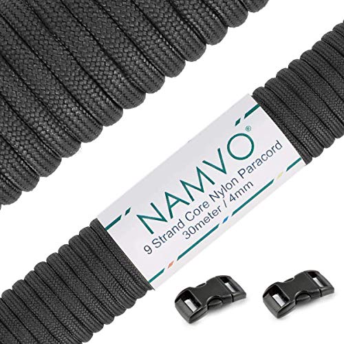 Namvo Mil Spec Type III Nylon Parachute Cord, 9 Inner Strands Strong Breaking Strength 4mm Diameter 100 Feet 550 Paracord Black von Namvo