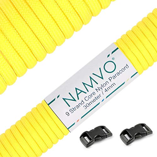 Namvo Mil Spec Type III Nylon Parachute Cord, 9 Inner Strands Strong Breaking Strength 4mm Diameter 100 Feet 550 Paracord Yellow von Namvo