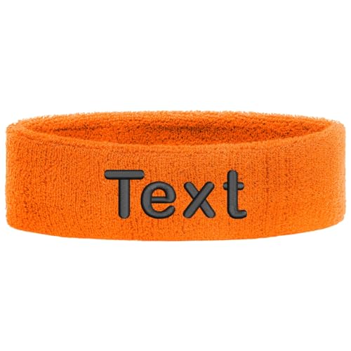 Schweißband Kopf Stirnband Headband Bestickt mit Name/Text Sportband Laufen (Orange) von Nashville print factory