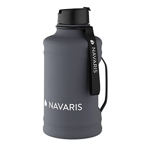 Navaris 2,2 Liter Fitness Trinkflasche - mit Haltegriff - XXL Flasche Gym Bottle - Sport Wasserflasche Water Jug - stabile Sportflasche aus Edelstahl von Navaris