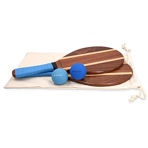 Navaris Beach Tennis Set inkl. Bälle - Beachtennis Spiel Zwei hochwertige Matkot Schläger aus Holz - Frescobol Paddle - Beachball Holzschläger von Navaris