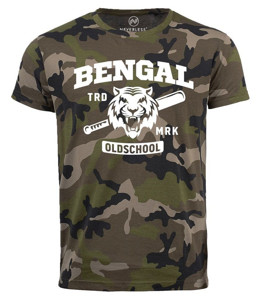 Neverless Print-Shirt Herren Camo-Shirt Bengal Tiger Baseball Sport USA T-Shirt Camouflage Tarnmuster Neverless® mit Print von Neverless