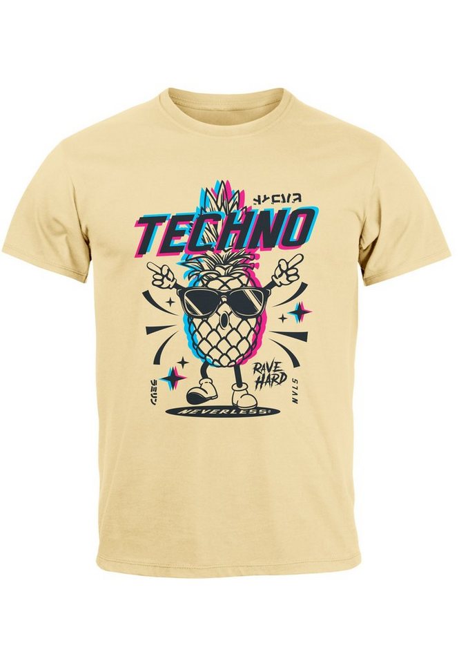 Neverless Print-Shirt Herren T-Shirt Shirt Techno Tanzen Lustig Ananas Rave Party Printshirt mit Print von Neverless