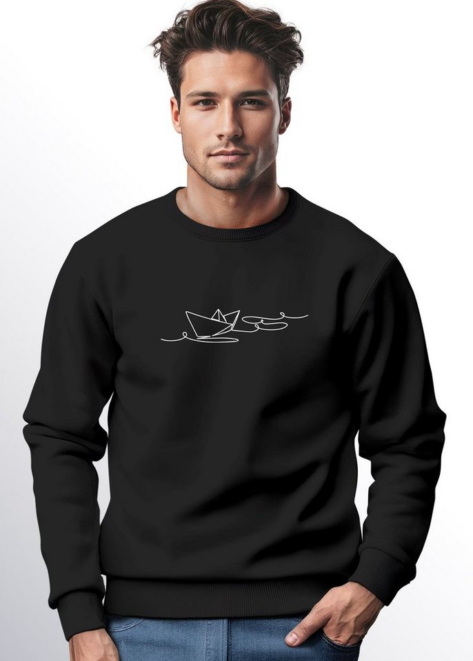 Neverless Sweatshirt Sweatshirt Herren Boot Polygon Papier-Schiff Origami Aufdruck Print Ru von Neverless