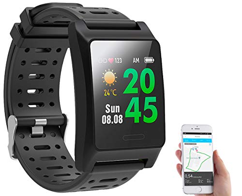 Newgen Medicals GPS Sportuhr: Fitness-GPS-Smartwatch, Herzfrequenz-Anzeige, Farb-Display, App, IP68 (Fitness-Armband) von Newgen Medicals