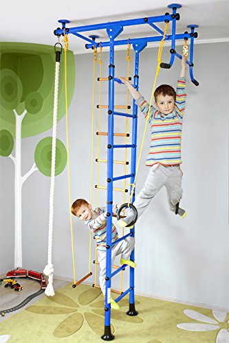 NiroSport Sprossenwand für Kinderzimmer M1 Blau aufbau ohne bohrungen Kletterwand Turnwand Klettergerüst Kinder indoor von Niro Sportgeräte