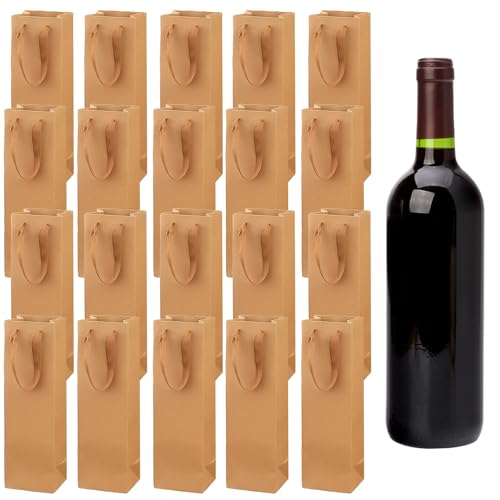 Nizirioo Kraftpapier Wein Geschenktüten Weintasche: 20 Stück Flaschentüten Weinflaschentüten, Geschenktüten für Wein mit Griff, Geschenktüten für Hochzeit, Party geschenktüten Flaschen (Braun) von Nizirioo