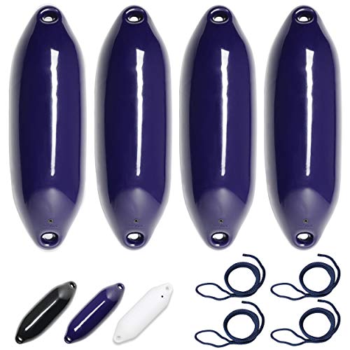 HonuNautic 4er Set Fender incl. Fenderleinen | U-Serie | Farbe: Blau | Größe: Ø 10 x L 33 cm | Boot & Yacht Stegfender, Langfender von HonuNautic