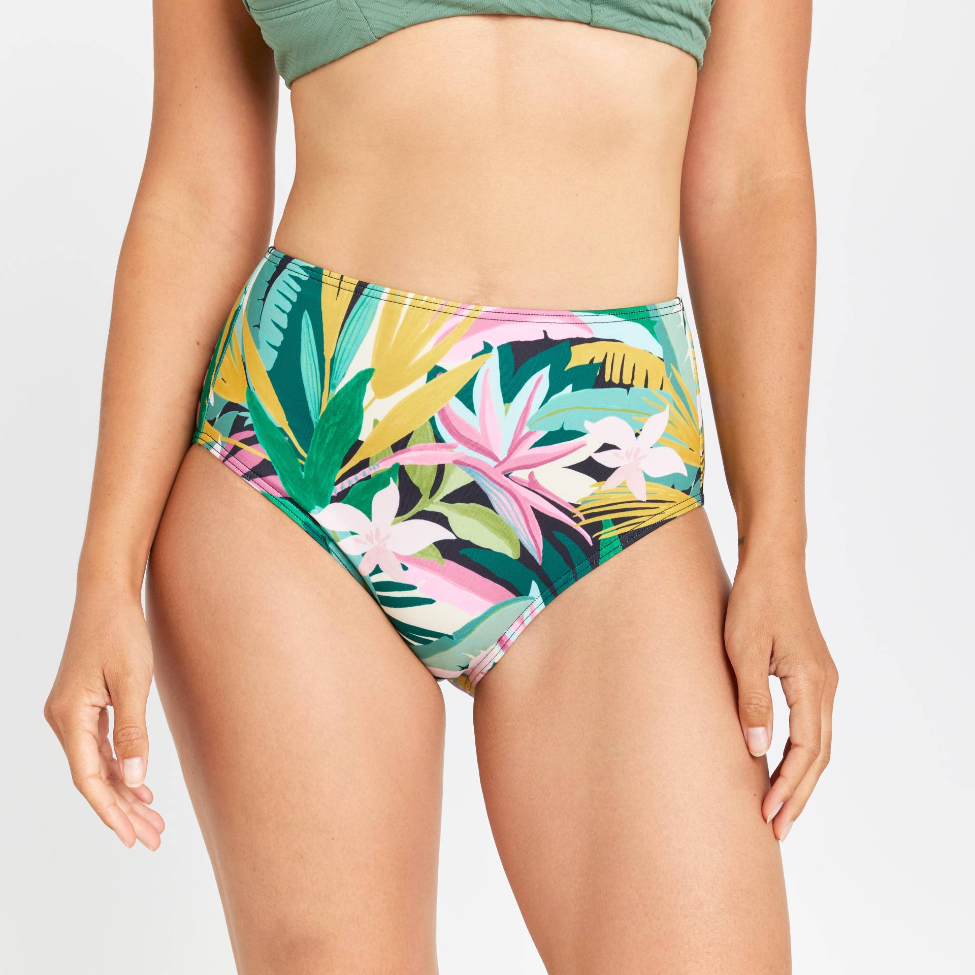 Bikini-Hose Damen hoher Taillenbund - Romi Tropical grün von OLAIAN