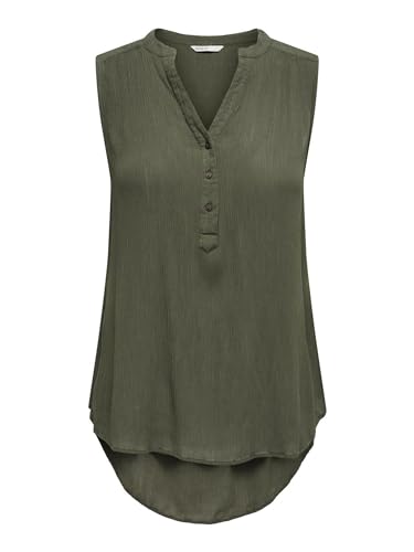 ONLY Damen Tank Top Blusen Shirt | Langes V-Ausschnitt Regular Fit Oberteil | ohne Ärmel ONLJETTE, Farben:Olive, Größe:36 von ONLY