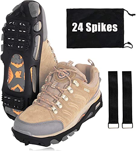 Ice Cleat Spikes Steigeisen Schneeschuhe Eisgreifer Traktion Stollen für Schuhe mit 24 Edelstahl Spikes für Gehen, Joggen, Klettern, Wandern von OROOTL