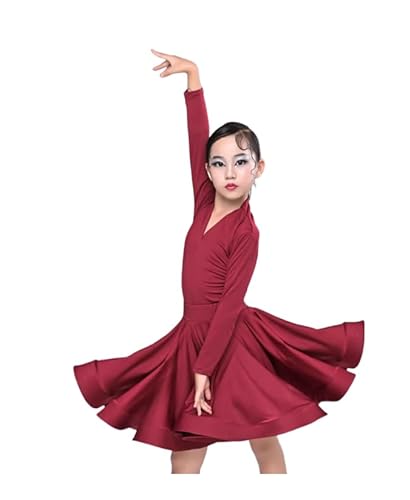 OTMYIGO Mädchen Latin Dance Kleid für Gesellschaftstanz Rumba Samba Wettbewerb Tanzkostüm Kind Karneval Jazz Dancewear,A11,140 von OTMYIGO
