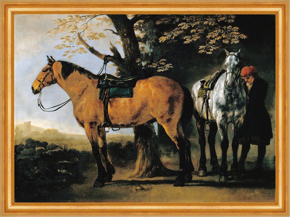 Kunstdruck Two Horses van Calaraet Pferde Zaumzeug Wald Bäume Reiterin B A3 00003, (1 St) von OTTO
