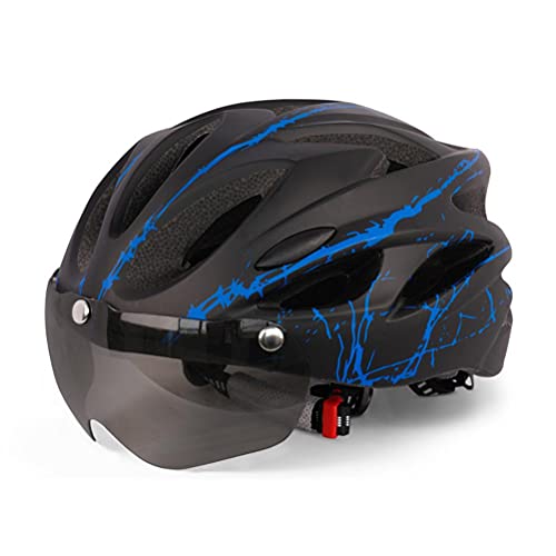 Fahrradhelme für Erwachsene, Verstellbarer Herren- und Damen-Fahrradhelm, leichte Rennrad-Mountainbike-Sicherheitssporthelme mit magnetischem abnehmbarem Visier (Blue Black) von Obetuens