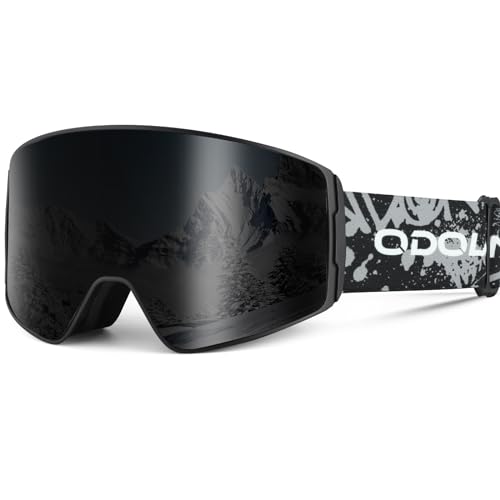 Odoland Skibrille Kinder Unisex Snowboardbrille Helmkompatible mit UV-Schutz und Anti-Beschlage für Jungen und Mädchen zum Skifahren Schwarz von Odoland
