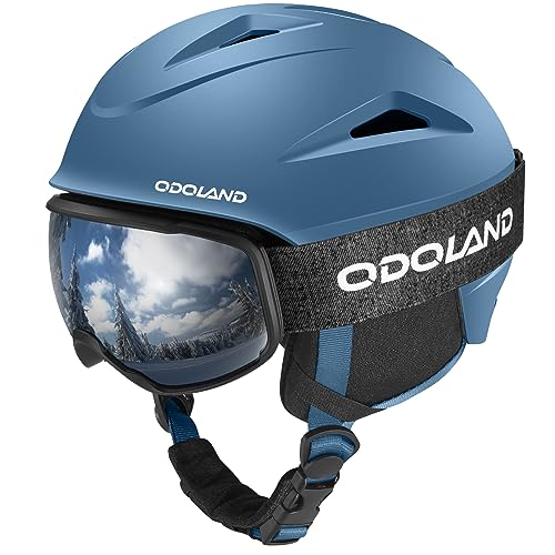 Odoland Skihelm mit Skibrille für Skifahren und Snowboard, Einstellbare Größenverstellbar, mit Ohrenschützern für Männer Frauen und Jugendliche Blau S von Odoland