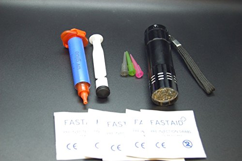 Olax 5ml Dickflüssig, Dick Fliegenbinden Kleber, Leim Kit mit 9 LED UV Taschenlampe von Olax