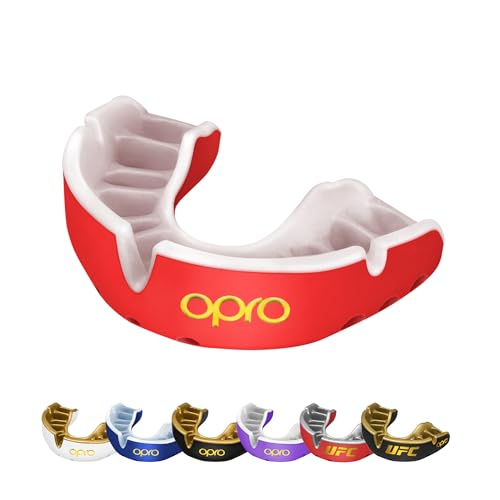 OPRO Gold Level Mundschutz für Erwachsene und Jugendliche, neues Anpassungswerkzeug für Boxen, Rugby, Hockey, Lacrosse (Rot, Jugend) von Opro