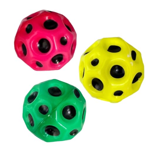Oramics 3er Set Astro Jump Ball – Der springende und hüpfende Ball für Groß und Klein – DREI Gummibälle in Ampelfarben Rot, Gelb und Grün, In- und Outdoor Ball im Meteorit Design von Oramics