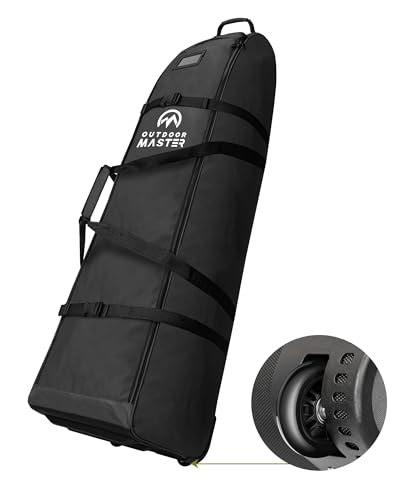 OutdoorMaster Gepolsterte Golf-Reisetasche mit verstärkten Rädern, 900D strapazierfähiges Oxford-Gewebe, verschleißfest und wasserdicht, weiche Seiten, Schwarz von OutdoorMaster