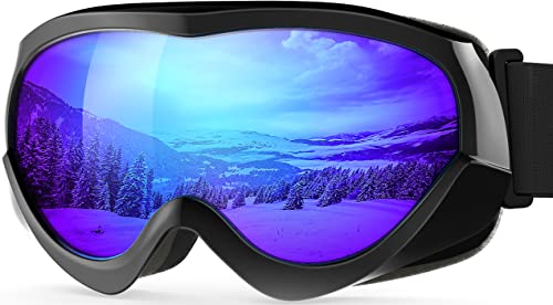 OutdoorMaster Kinder Skibrille - Helmkompatible Schneebrille für Jungen & Mädchen mit 100% UV-Schutz (schwarzer Rahmen + VLT 15% graue Linse mit vollem REVO Blau) von OutdoorMaster