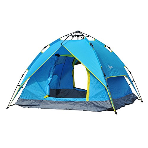Outsunny Campingzelt Sekundenzelt Pop Up Zelt Strandzelt Automatisch 3-4 Personen (Blau+Gelb) von Outsunny