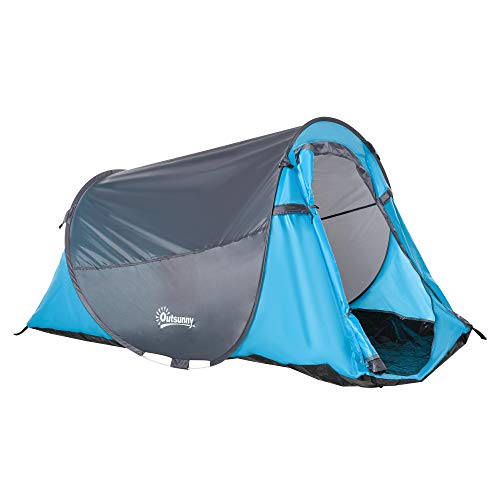 Outsunny Pop up Zelt für 1-2 Personen Campingzelt für 3 Jahreszeiten Polyester Glasfaser Blau+Grau 220 x 108 x 110 cm von Outsunny