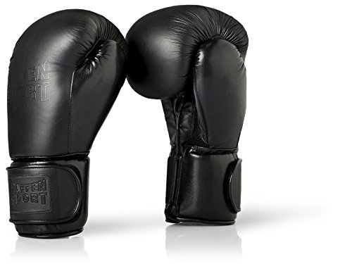 Paffen Sport Black Logo Echtleder-Boxhandschuhe für das Sparring und Training – schwarz – 12UZ von PAFFEN SPORT