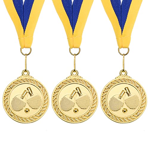 PATIKIL 3 Stück 2" Tischtennis Medaillen Tischtennis Award Medaillen Goldmedaille mit Band Blau Gelb für Spiele Sportwettbewerbe von PATIKIL