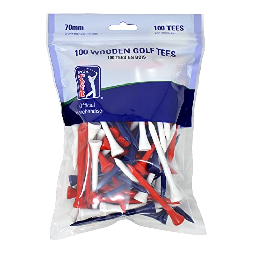 PGA Tour Unisex – Erwachsene, Rot/Weiß/Blau Golf-Tees aus Holz, 7 cm, 100 Stück, Einheitsgröße von PGA TOUR