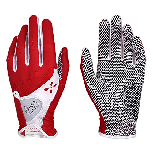 PGM Damen Golfhandschuh ein Paar, verbessertes Griffsystem, kühl und bequem (rot, 20, L) von PGM