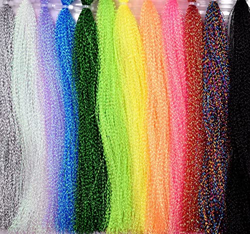 10/12 Packs Mehrere Farben Kristall Flash Line für Fliegenfischen Fliegen Binden Materialien (A-Mehrere Farben -12 Packs) von PHECDA PROFLY